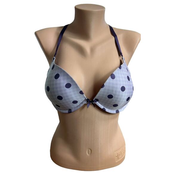 Victoria's Secret Push-Up Purple Polka Dot Bra Sz 36C Plunge Underwire Multiway - Picture 6 of 6